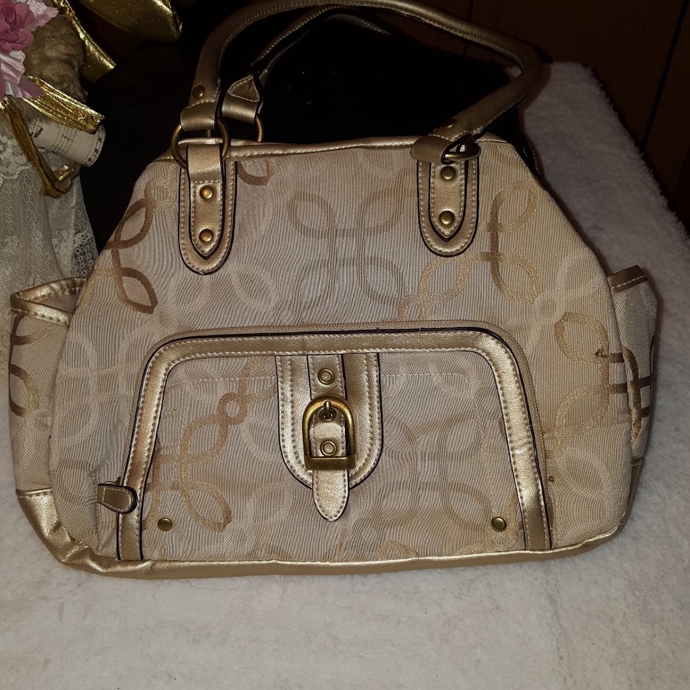 Beige and gold handbag